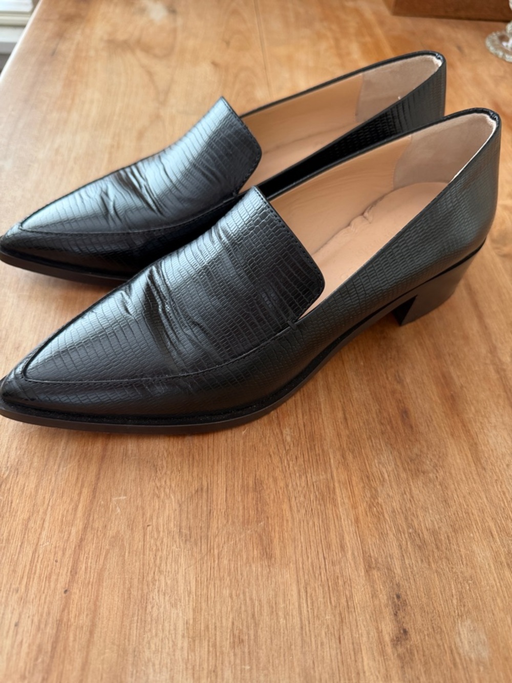 Club Monaco Black Textured Leather Pointed Toe Loafers